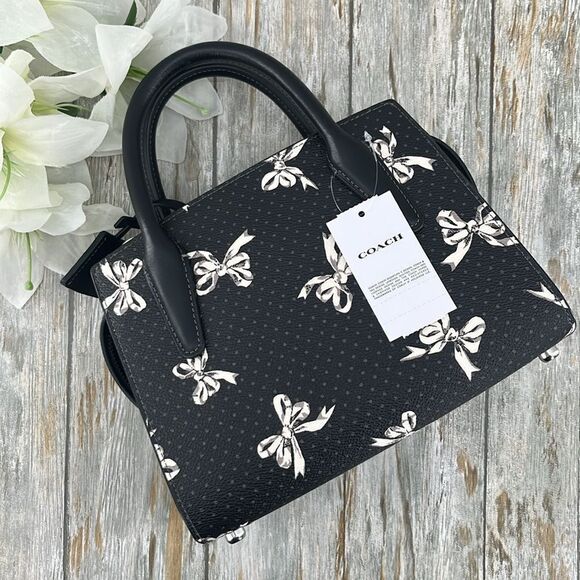 Coach Andrea Carryall Bag With Bow Print & Smooth Leather Crossbody Purse - Picture 11 of 15